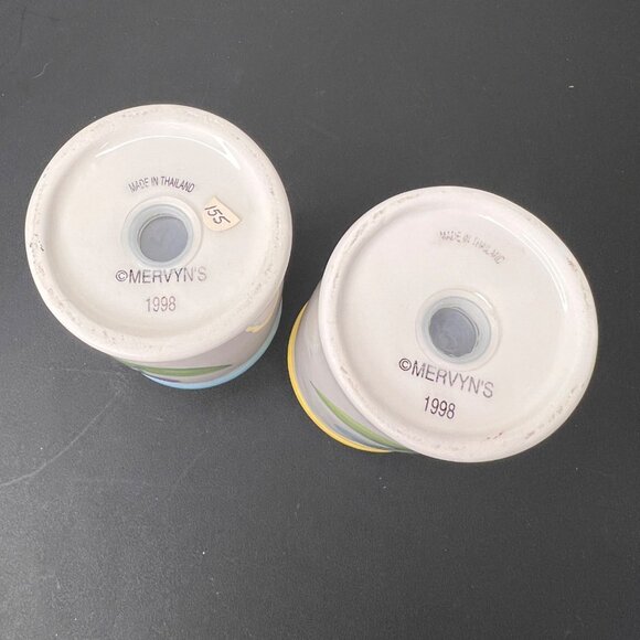 Mervyns 1998 Hand-Painted Tulip Ceramic Salt & Pepper Shakers Blue & Yellow - Picture 2 of 10